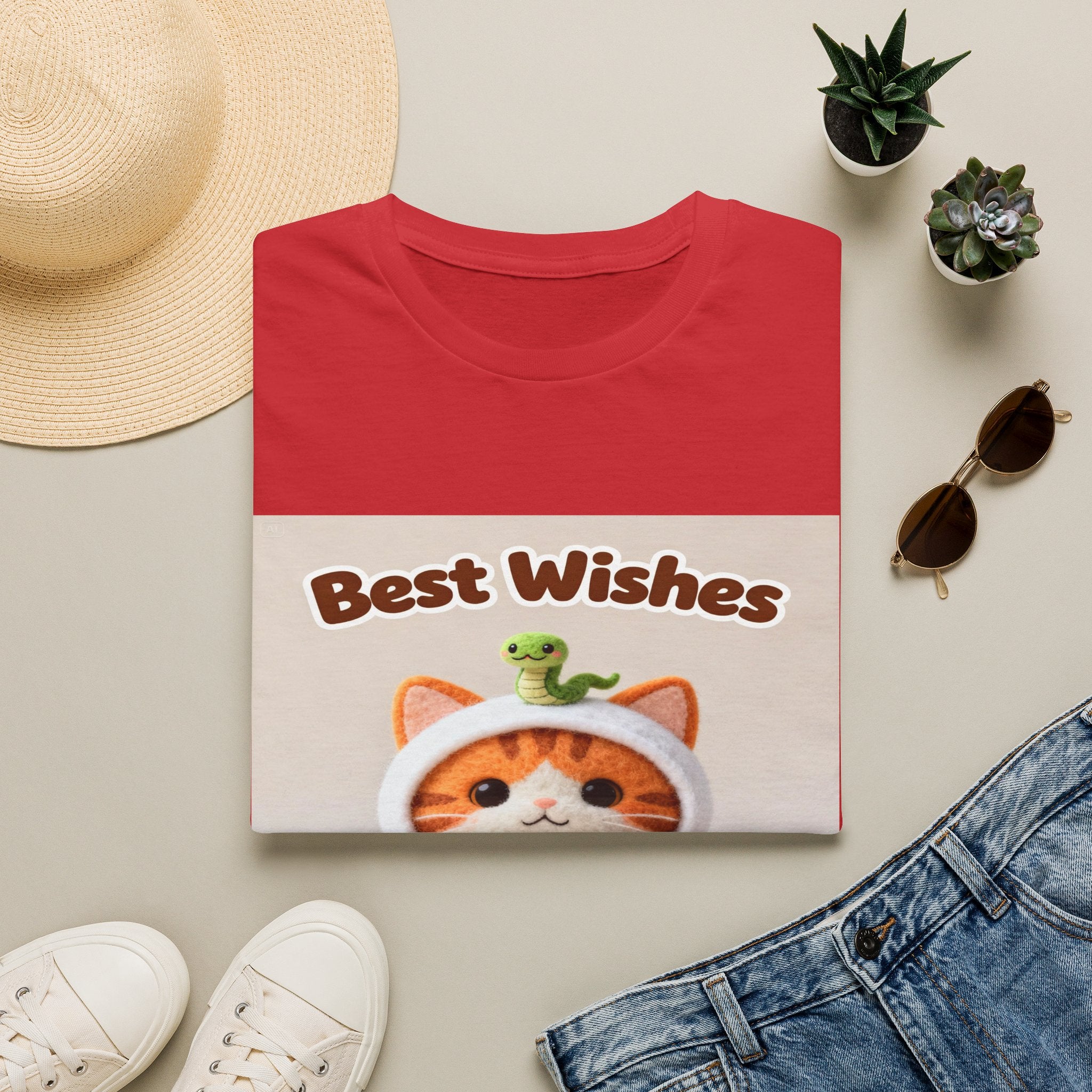 Best Wishes Cat T-Shirt — Cute Lucky Cat Design (Good Fortune)
