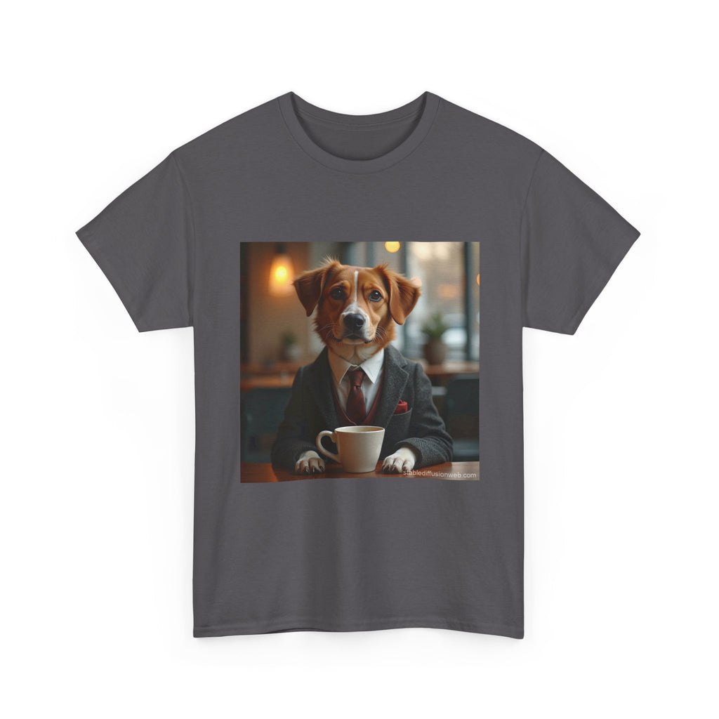 Dog in Suit Coffee Tee – Funny Canine Café T‑Shirt for Dog Lovers