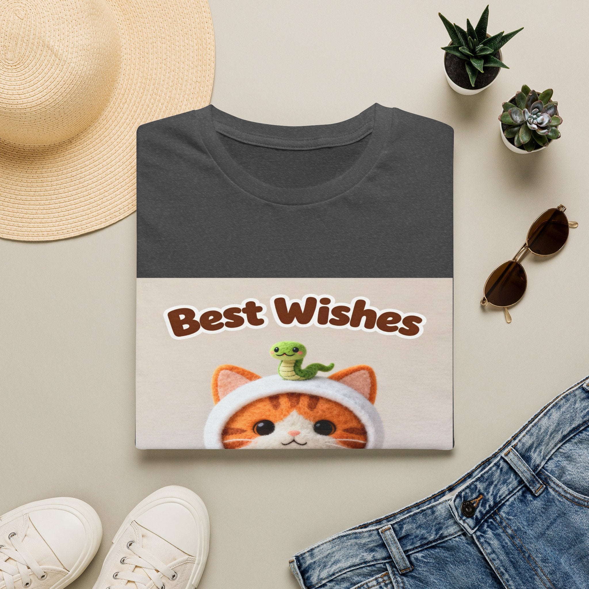 Best Wishes Cat T-Shirt — Cute Lucky Cat Design (Good Fortune)