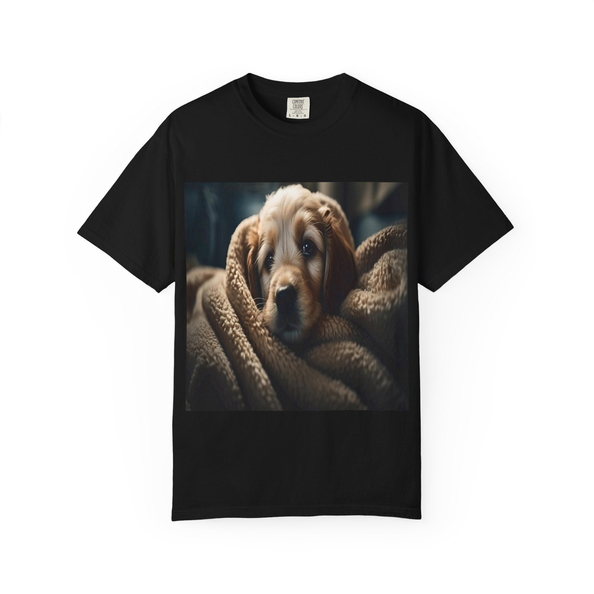 Cozy Puppy Photo T-Shirt — Cute Blanket Dog Graphic Tee