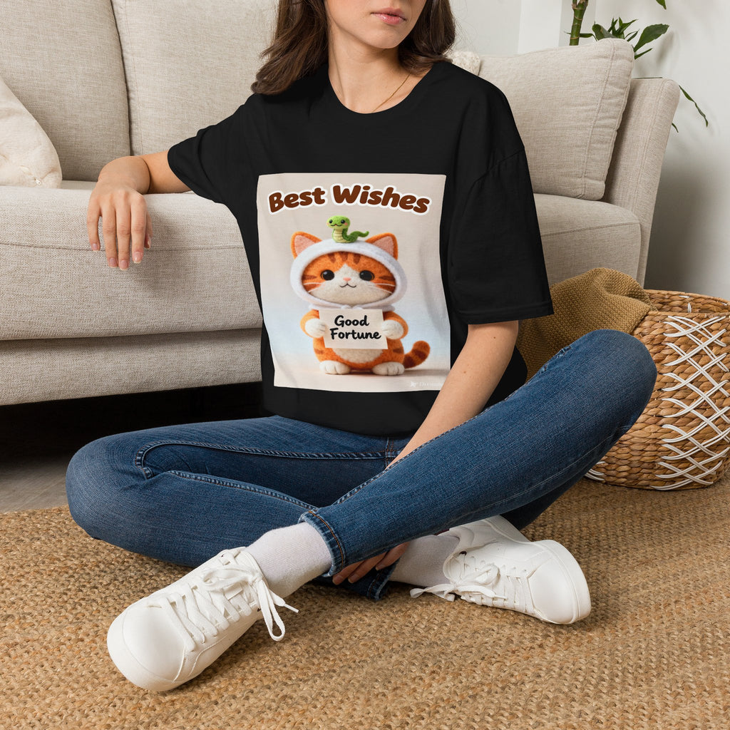 Best Wishes Cat T-Shirt — Cute Lucky Cat Design (Good Fortune)