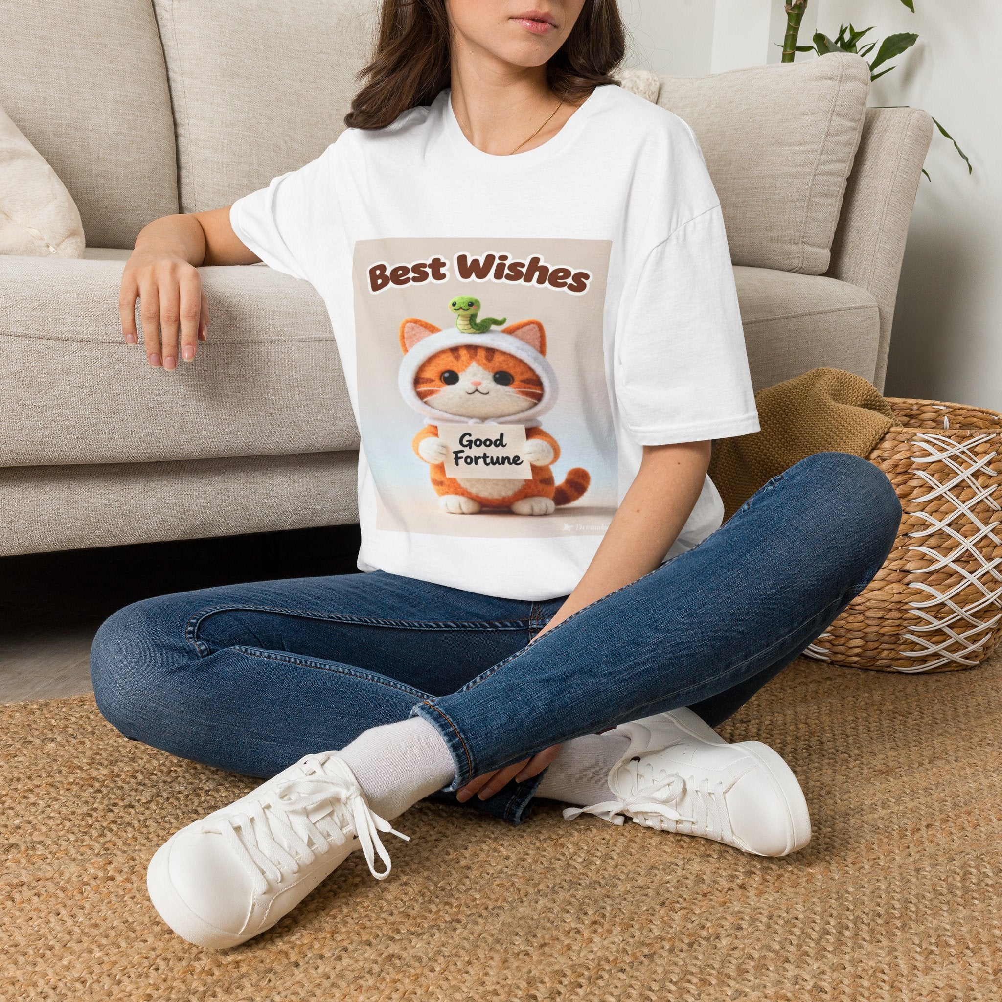 Best Wishes Cat T-Shirt — Cute Lucky Cat Design (Good Fortune)