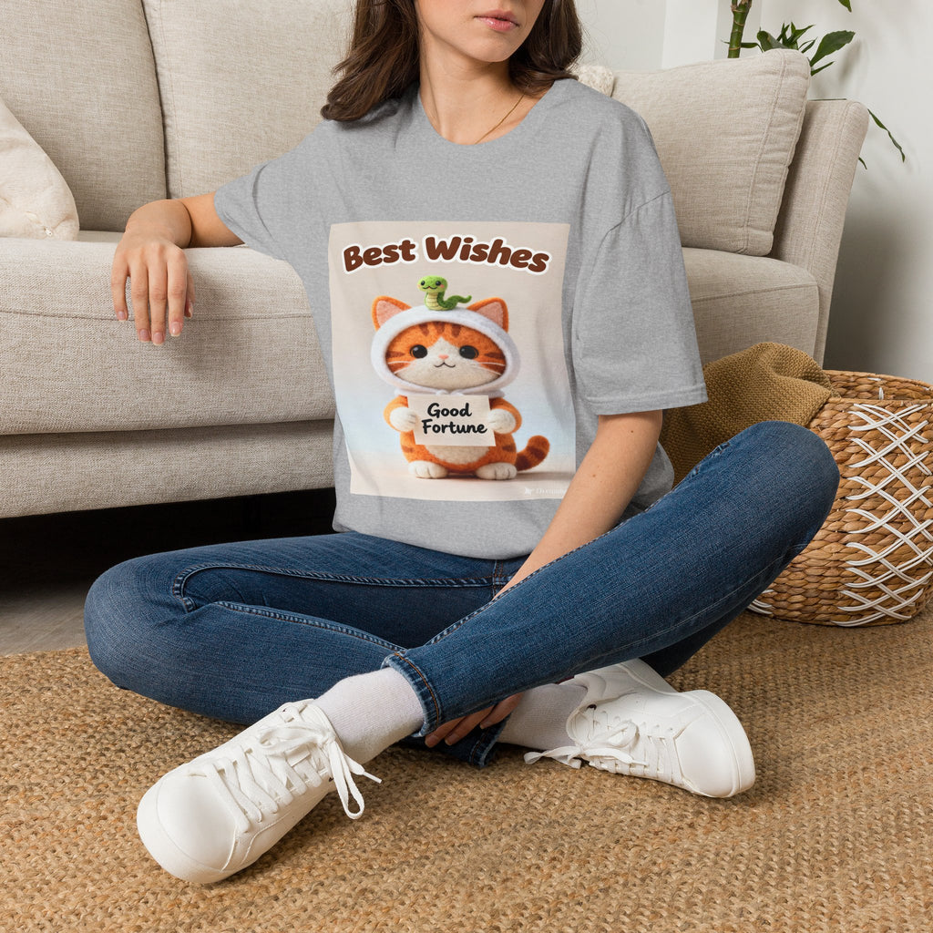 Best Wishes Cat T-Shirt — Cute Lucky Cat Design (Good Fortune)