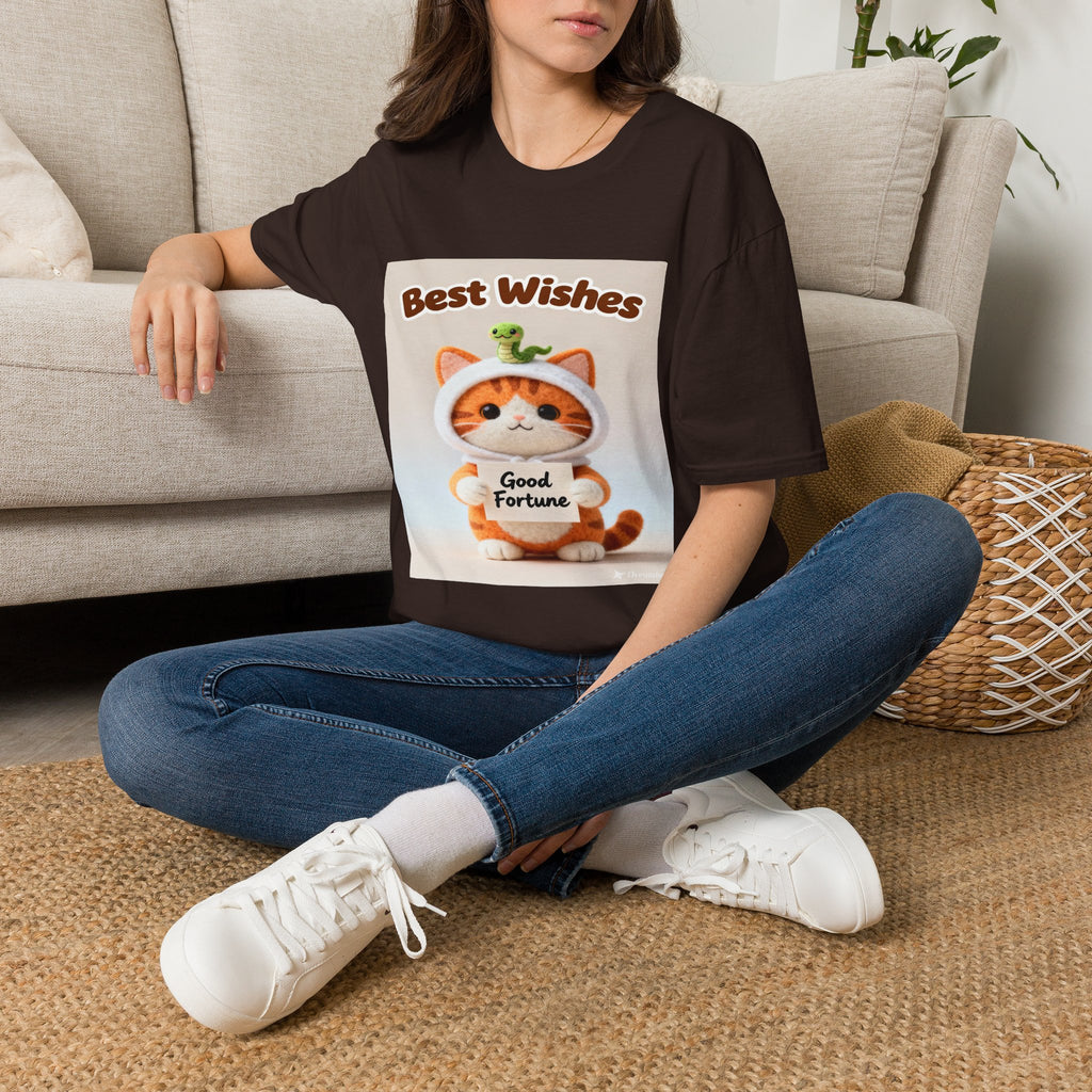 Best Wishes Cat T-Shirt — Cute Lucky Cat Design (Good Fortune)