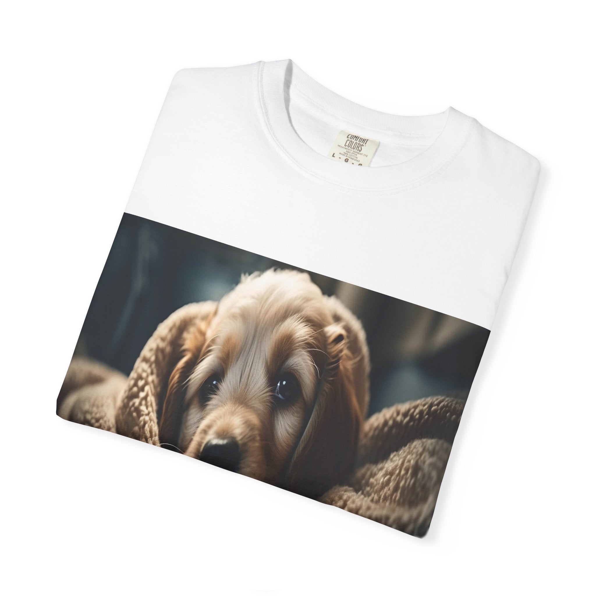 Cozy Puppy Photo T-Shirt — Cute Blanket Dog Graphic Tee