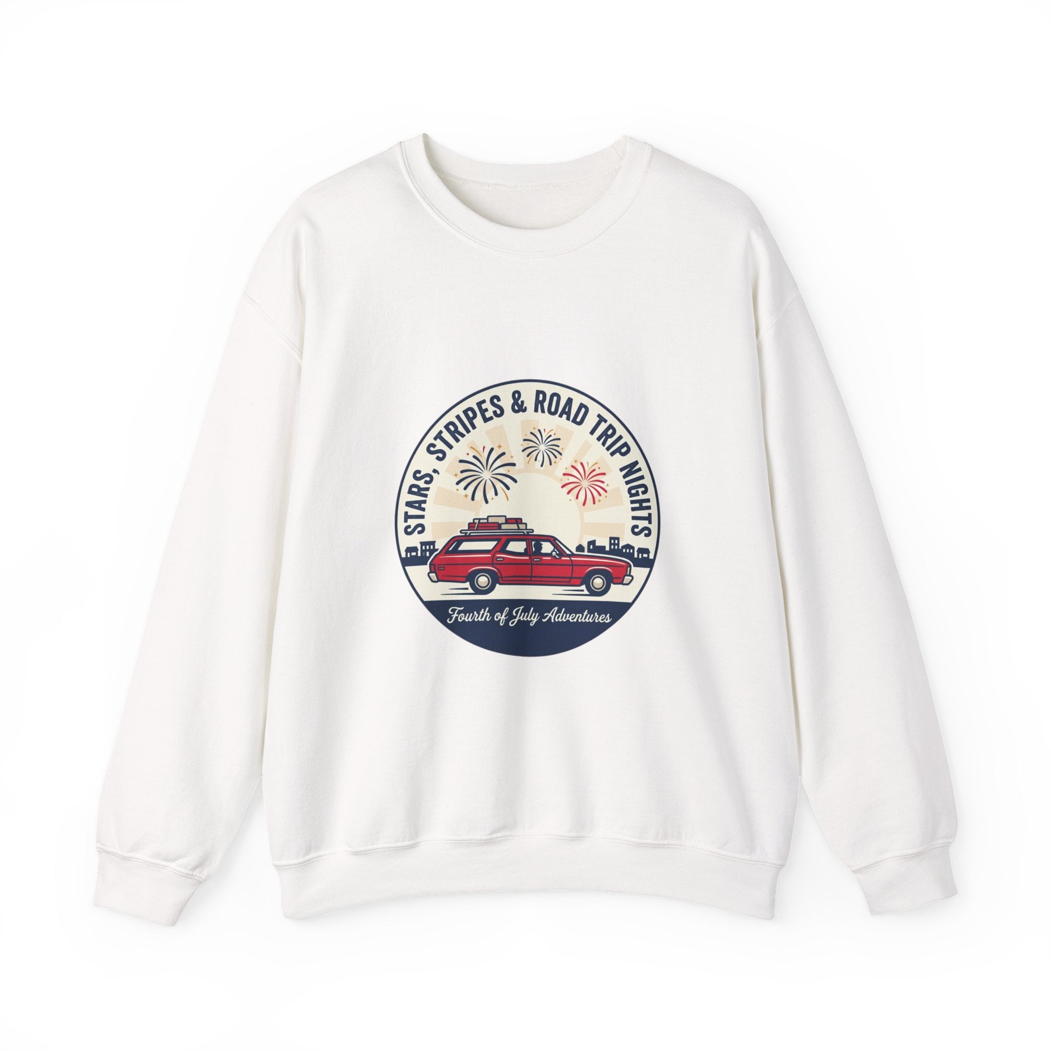 Stars & Stripes Road Trip Sweatshirt | vintage USA, red white blue Americana