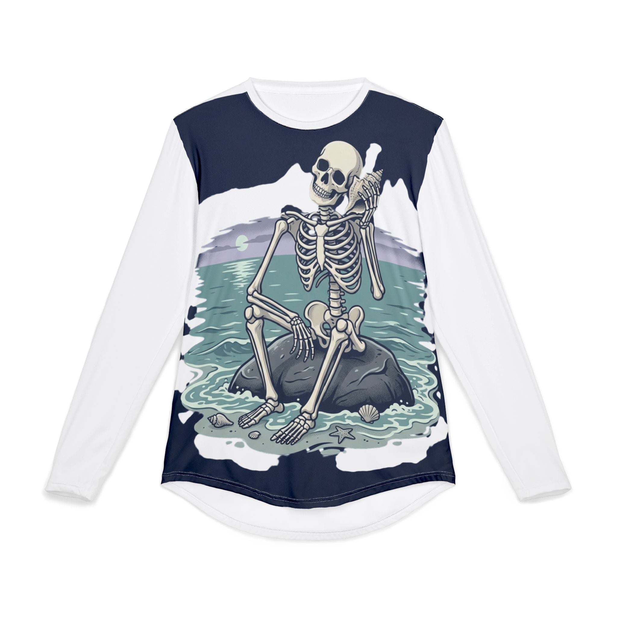 Men's Long Sleeve UV Shirt — Skeletal Surfer Graphic Sun Protection Tee