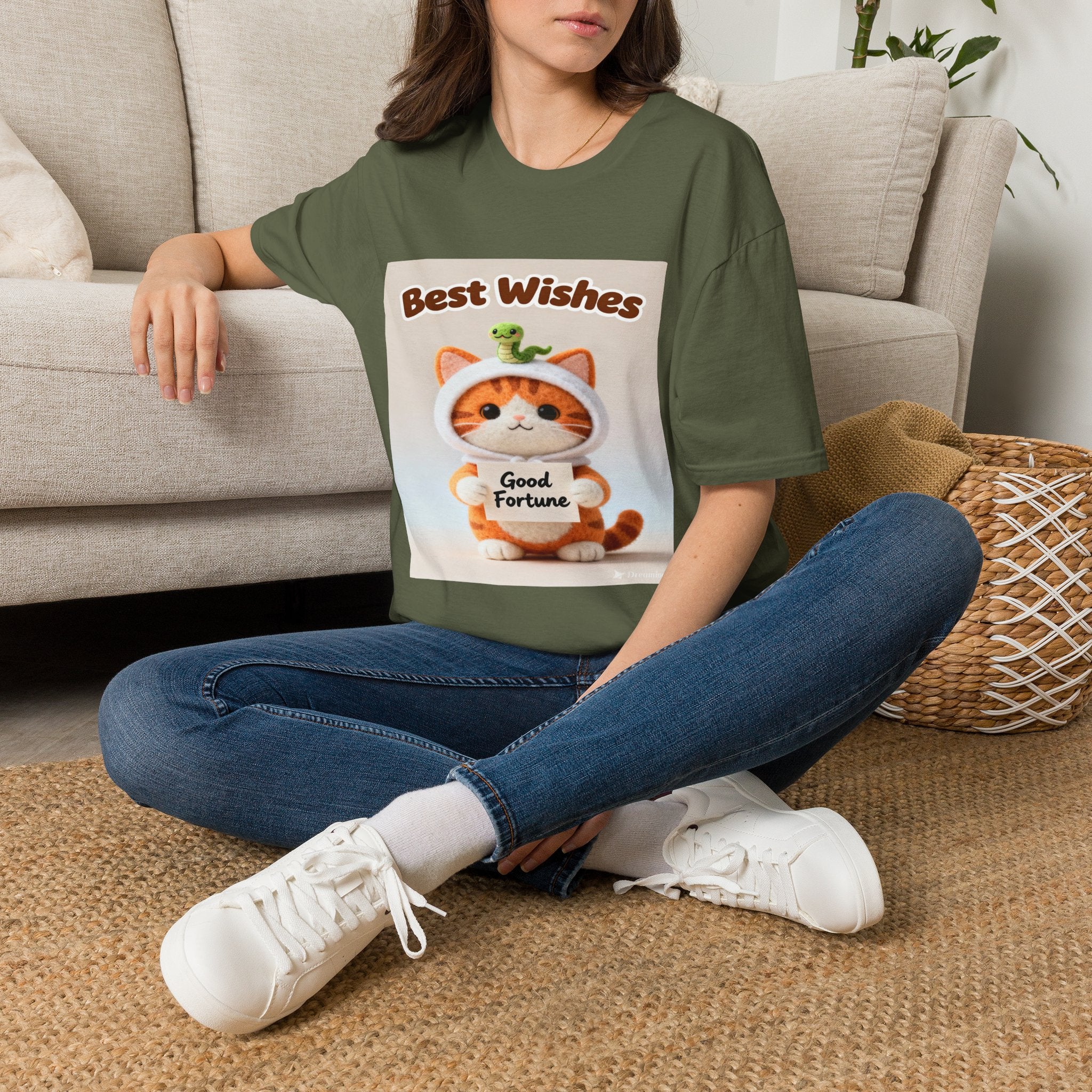 Best Wishes Cat T-Shirt — Cute Lucky Cat Design (Good Fortune)