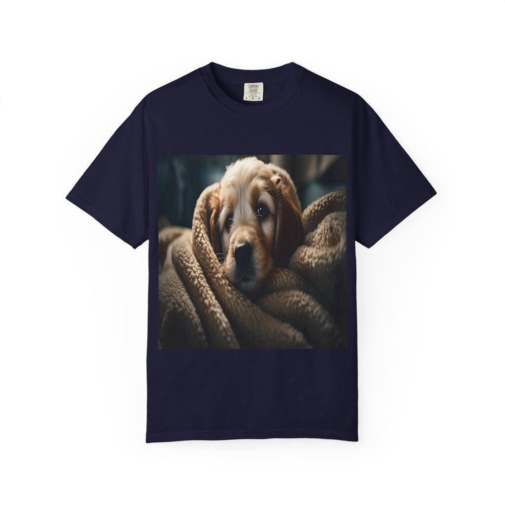 Cozy Puppy Photo T-Shirt — Cute Blanket Dog Graphic Tee
