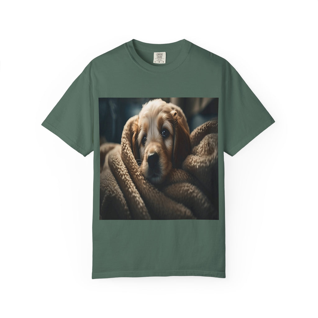 Cozy Puppy Photo T-Shirt — Cute Blanket Dog Graphic Tee