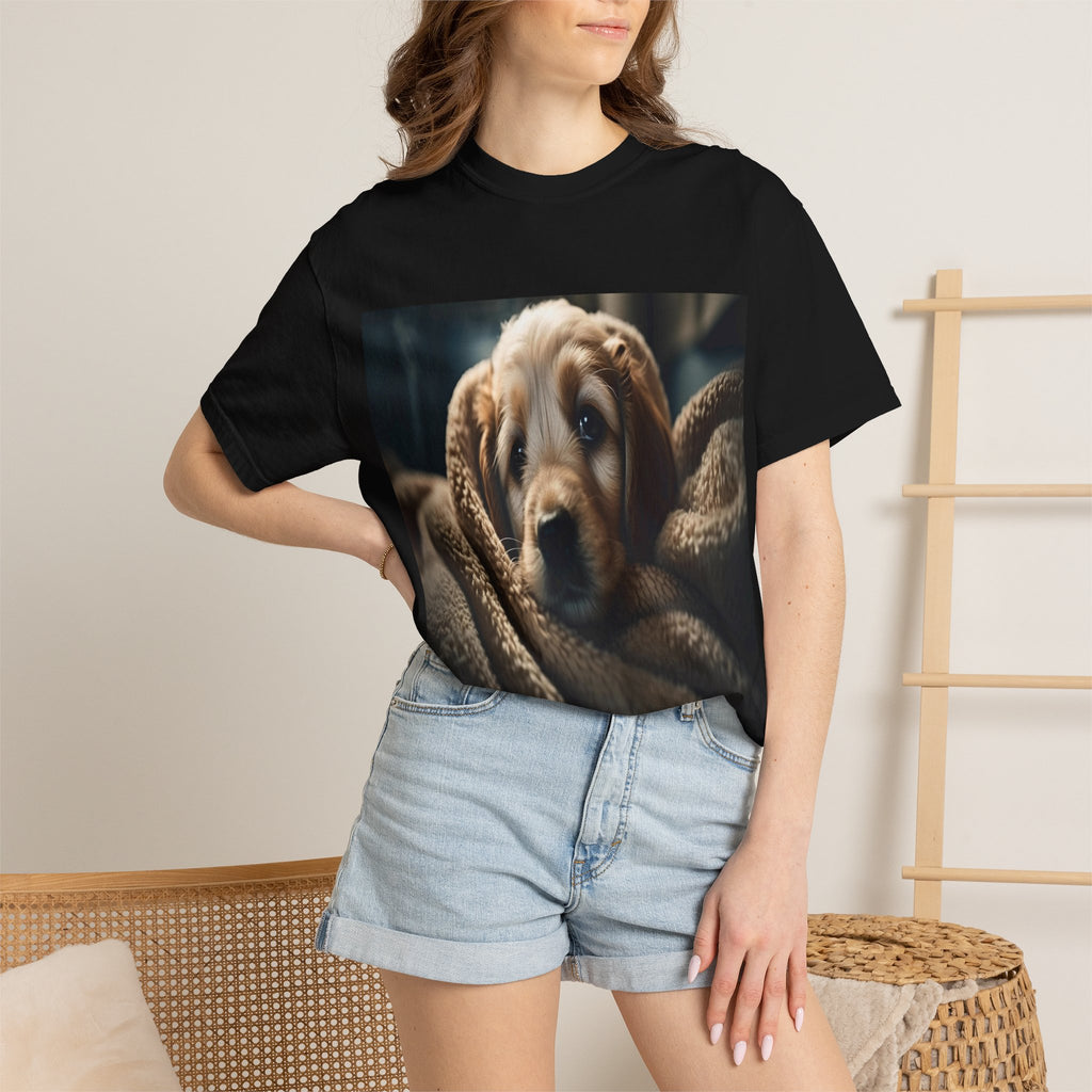 Cozy Puppy Photo T-Shirt — Cute Blanket Dog Graphic Tee