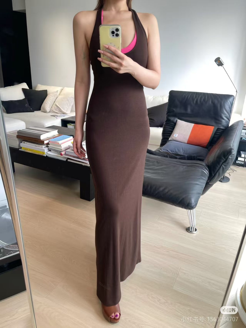 Halterneck Knitted Dress with Waist Strap
