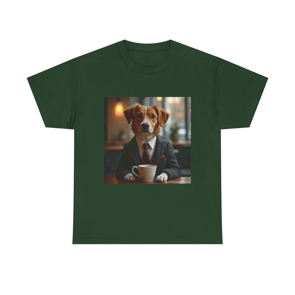 Dog in Suit Coffee Tee – Funny Canine Café T‑Shirt for Dog Lovers