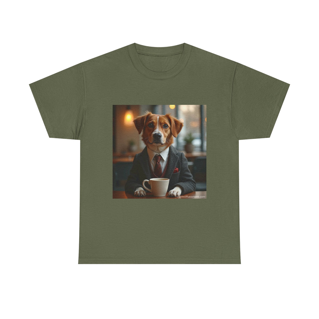 Dog in Suit Coffee Tee – Funny Canine Café T‑Shirt for Dog Lovers