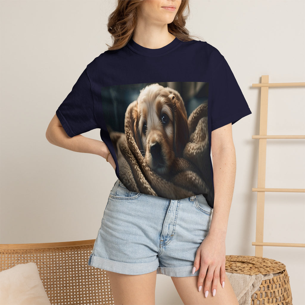 Cozy Puppy Photo T-Shirt — Cute Blanket Dog Graphic Tee
