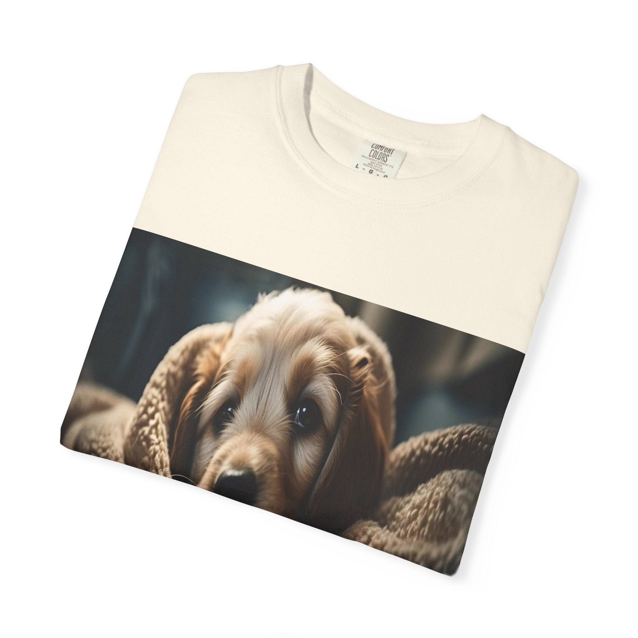 Cozy Puppy Photo T-Shirt — Cute Blanket Dog Graphic Tee